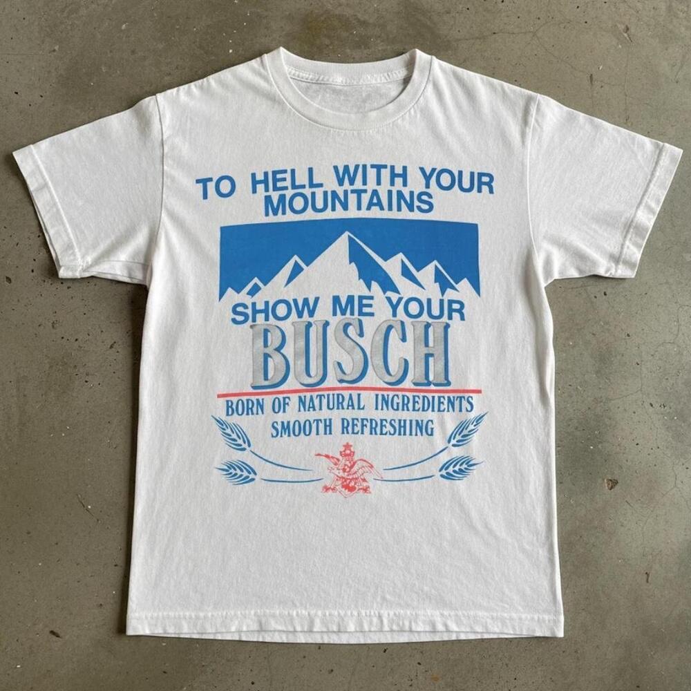 Gildan White T Shirt Busch Beer Graphic Tee Reprinted Shirt